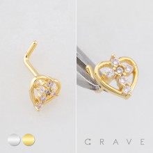 HEART-SHAPED DESIGN CENTERED WITH A MULTI CZ CROSS INLAID 316L SURGICAL STEEL L-SHAPE NOSE RING